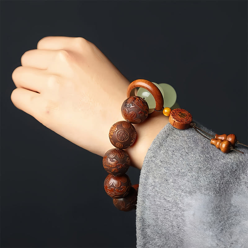 BWOOOH Sappan Wood Engraving Pixiu Fu Character Cure Bracelet
