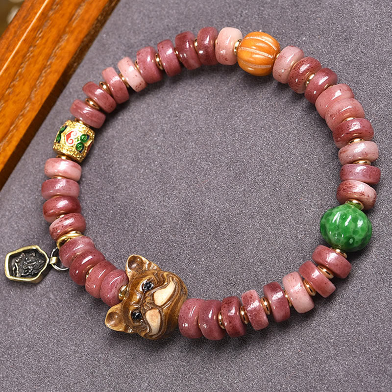 BWOOOH Natural Tibetan Camel Bone Purple Blood Beads Pug Luck Bracelet — natural stone Tibetan bracelet for spiritual heal...