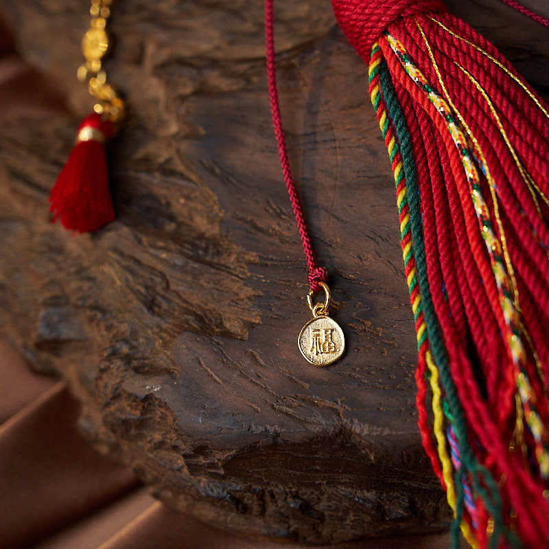 BWOOOH 18 Beads Copper Coins Tibet Tassel Red Agate Calm Wrist Mala