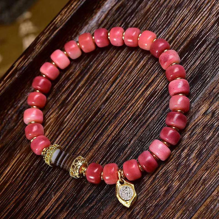 BWOOOH Tibetan Camel Bone Red Agate Luck Bracelet