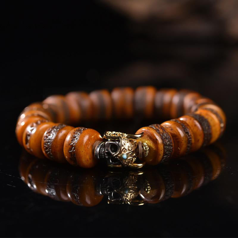 BWOOOH Vintage Tibetan Bone Beads Skull Balance Bracelet — natural stone Tibetan bracelet for spiritual healing and mindfu...
