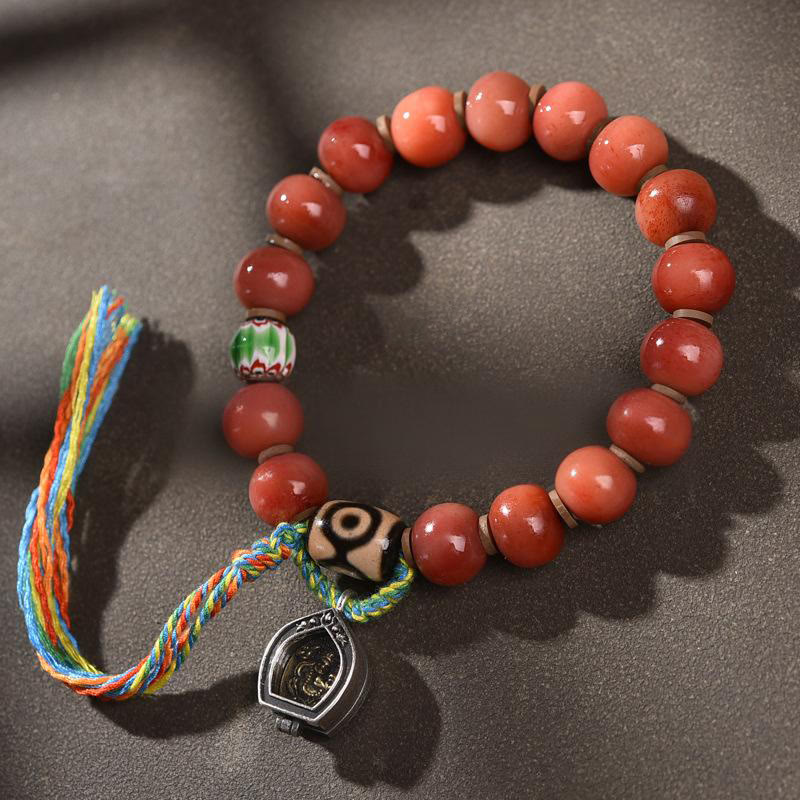 BWOOOH Vintage Tibetan Camel Bone Tassel Luck Bracelet — natural stone Tibetan bracelet for spiritual healing and mindful ...