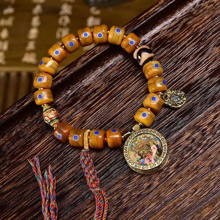 BWOOOH Vintage Tibetan Bone Beads Braided Rope Positive Balance Bracelet