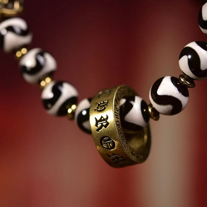 BWOOOH Vintage Tibetan Dzi Bead Om Mani Padme Hum Blessings Bracelet
