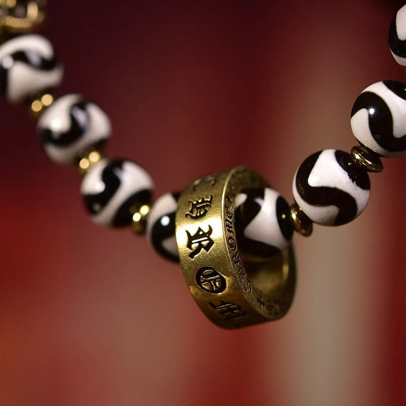 BWOOOH Vintage Tibetan Dzi Bead Om Mani Padme Hum Blessings Bracelet