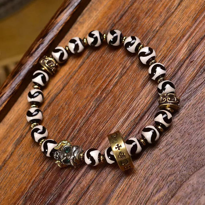 BWOOOH Vintage Tibetan Dzi Bead Om Mani Padme Hum Blessings Bracelet