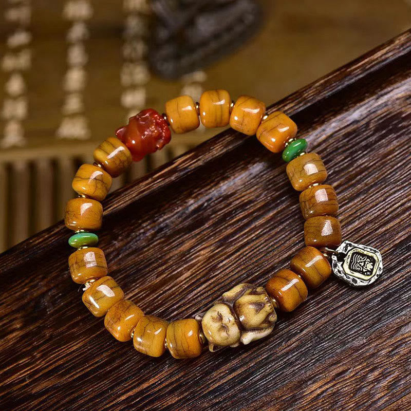 BWOOOH Vintage Tibetan Bone Beads Dzi Bead Cute Fox Balance Bracelet — Dzi Tibetan bracelet for spiritual healing and mind...