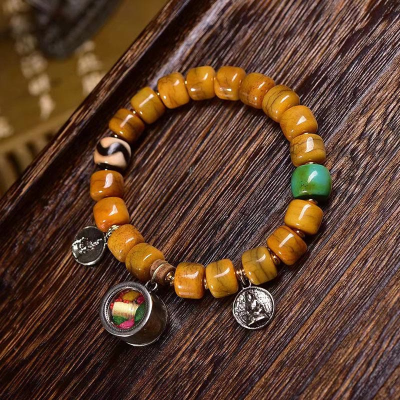 BWOOOH Vintage Tibetan Bone Beads Dzi Bead Cute Fox Balance Bracelet