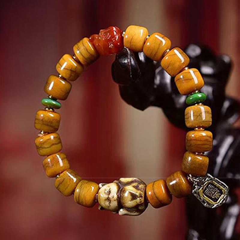 BWOOOH Vintage Tibetan Bone Beads Dzi Bead Cute Fox Balance Bracelet