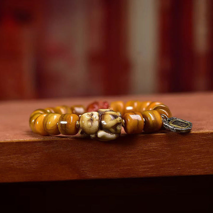 BWOOOH Vintage Tibetan Bone Beads Dzi Bead Cute Fox Balance Bracelet