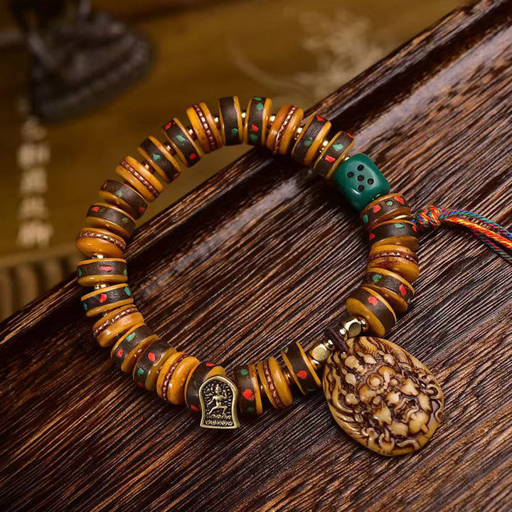 BWOOOH Tibetan Camel Bone Dice Tassel Protection Bracelet — natural stone Tibetan bracelet for spiritual healing and mindf...