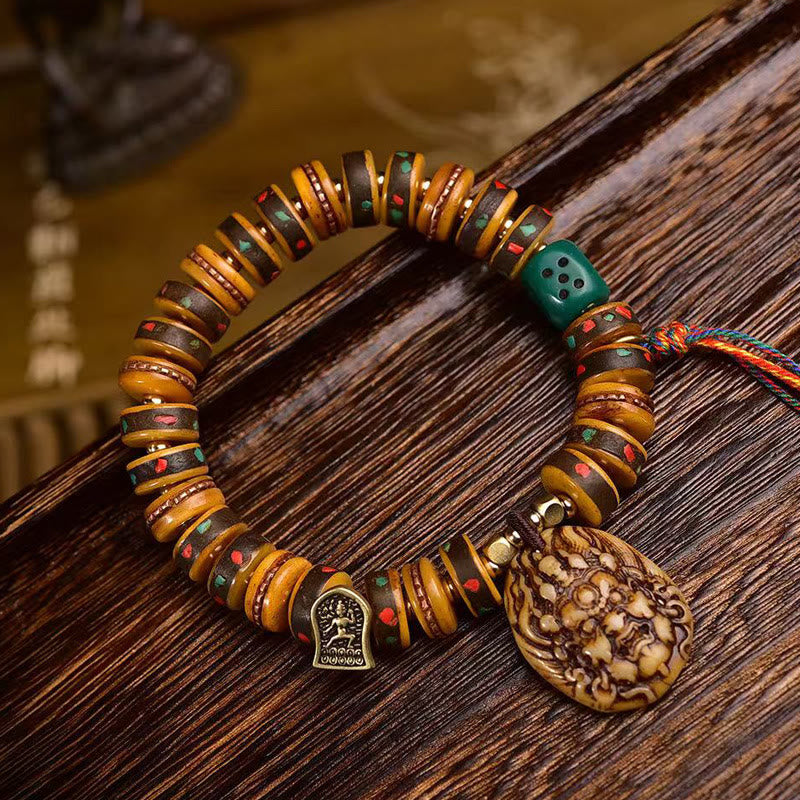 BWOOOH Tibetan Camel Bone Dice Tassel Protection Bracelet — natural stone Tibetan bracelet for spiritual healing and mindf...