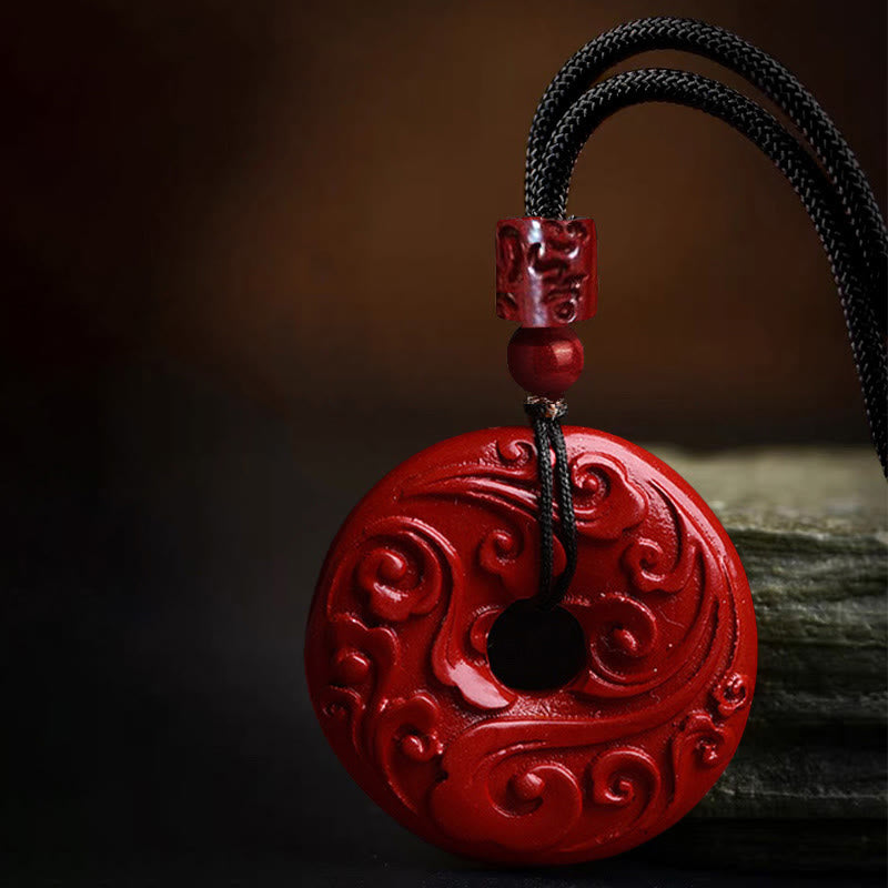 BWOOOH Natural Cinnabar Lotus Peace Buckle Blessing Necklace String Pendant
