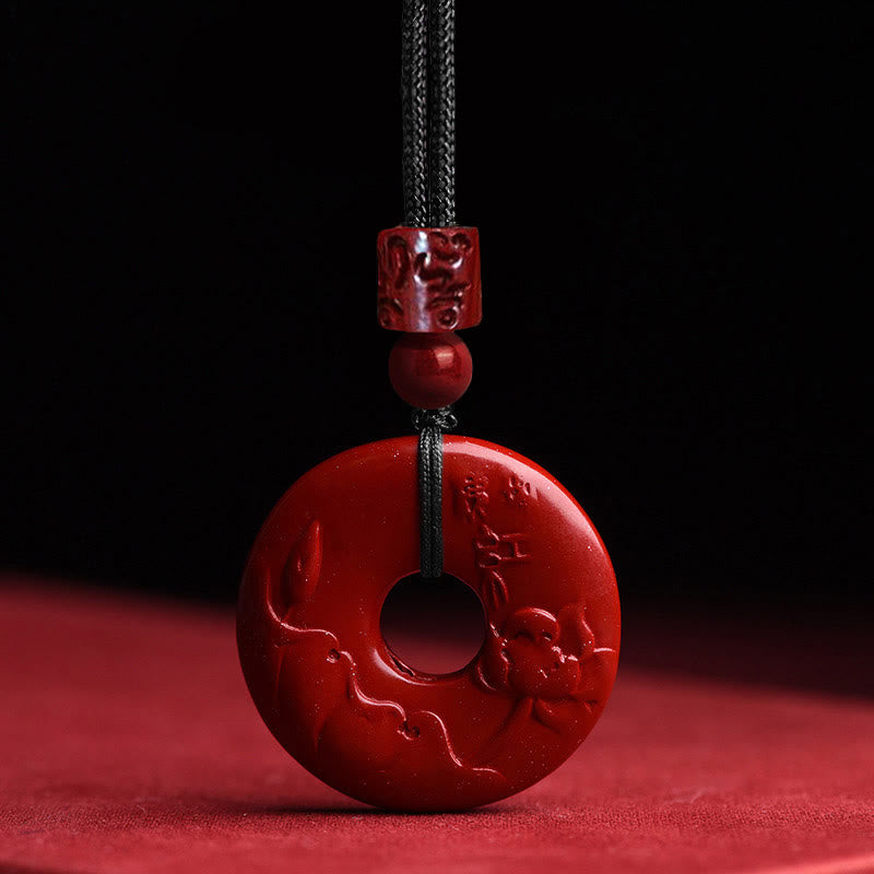 BWOOOH Natural Cinnabar Lotus Peace Buckle Blessing Necklace String Pendant