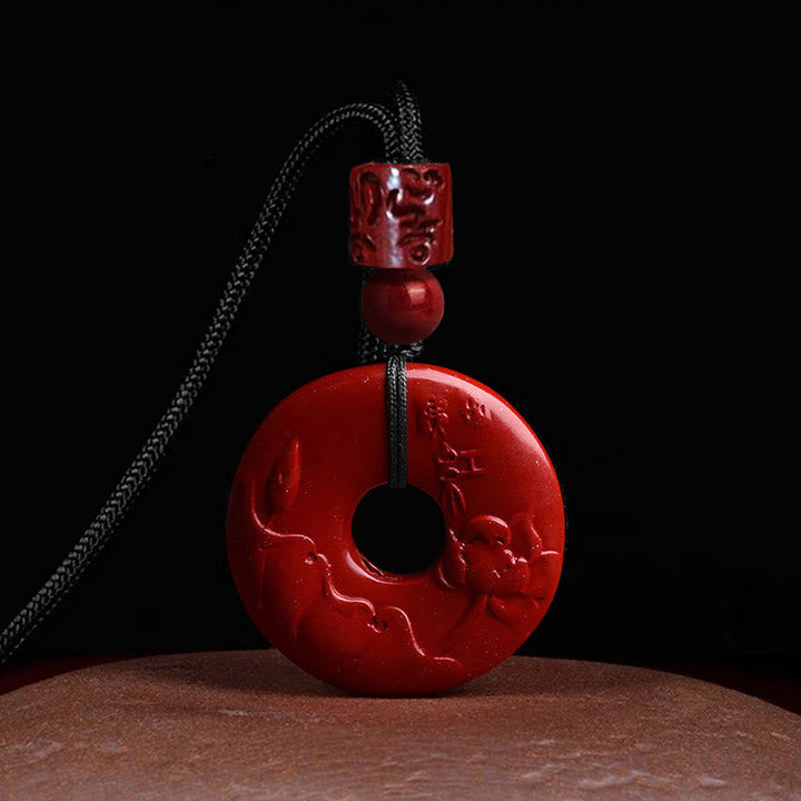 BWOOOH Natural Cinnabar Lotus Peace Buckle Blessing Necklace String Pendant