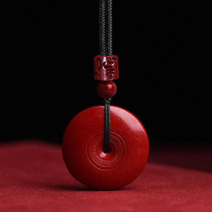 BWOOOH Natural Cinnabar Lotus Peace Buckle Blessing Necklace String Pendant