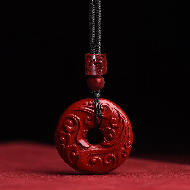 BWOOOH Natural Cinnabar Lotus Peace Buckle Blessing Necklace String Pendant