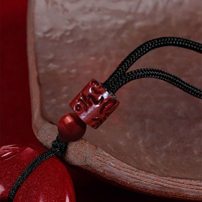 BWOOOH Natural Cinnabar Lotus Peace Buckle Blessing Necklace String Pendant