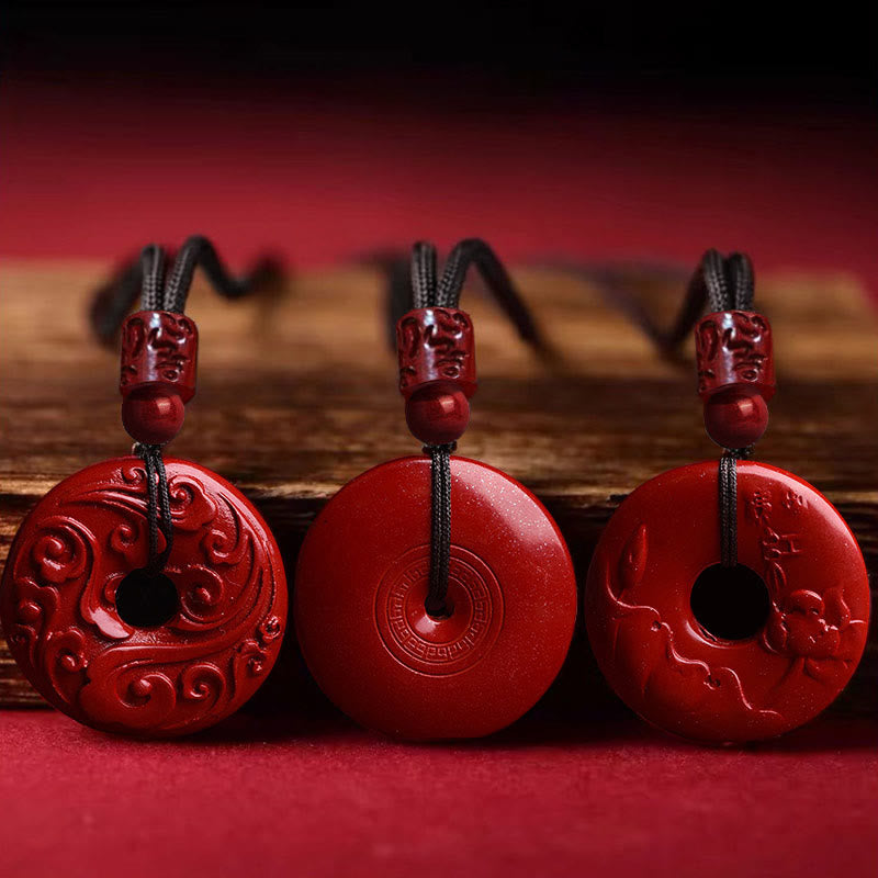 BWOOOH Natural Cinnabar Lotus Peace Buckle Blessing Necklace String Pendant
