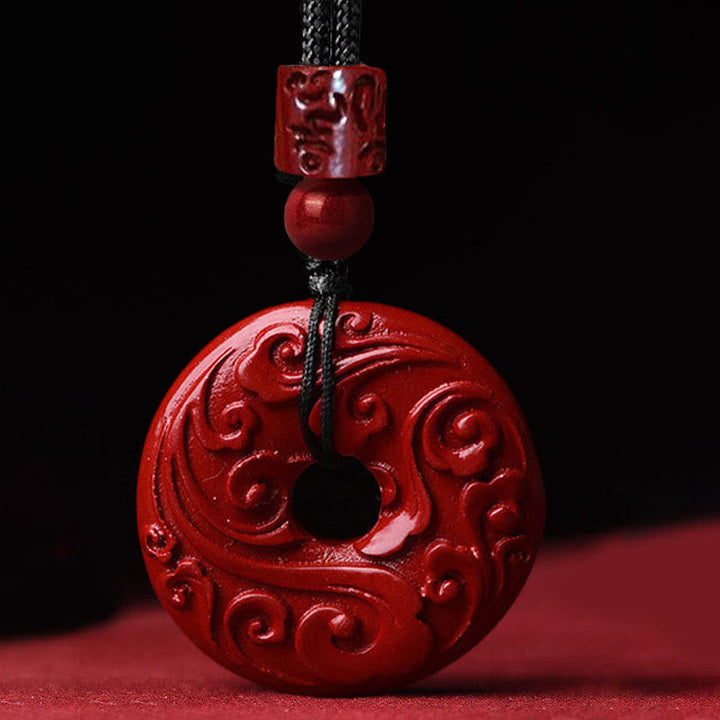 BWOOOH Natural Cinnabar Lotus Peace Buckle Blessing Necklace String Pendant
