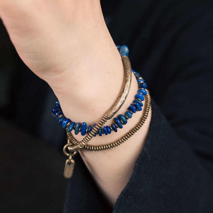 BWOOOH Irregular Shape Triple Wrap Lazurite Balance Bracelet