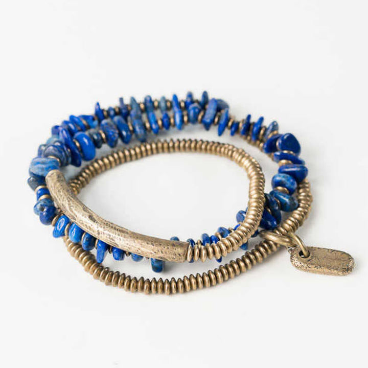 BWOOOH Irregular Shape Triple Wrap Lazurite Balance Bracelet