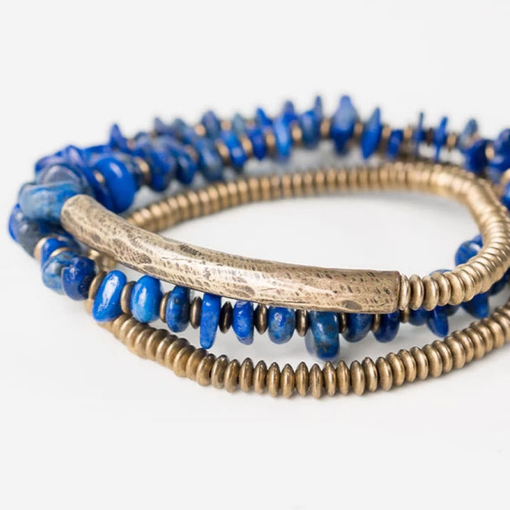 BWOOOH Irregular Shape Triple Wrap Lazurite Balance Bracelet