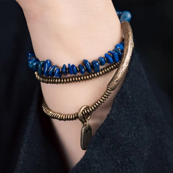 BWOOOH Irregular Shape Triple Wrap Lazurite Balance Bracelet