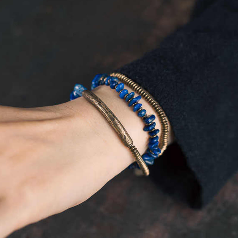 BWOOOH Irregular Shape Triple Wrap Lazurite Balance Bracelet