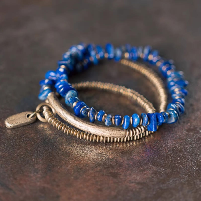 BWOOOH Irregular Shape Triple Wrap Lazurite Balance Bracelet