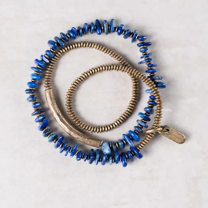 BWOOOH Irregular Shape Triple Wrap Lazurite Balance Bracelet