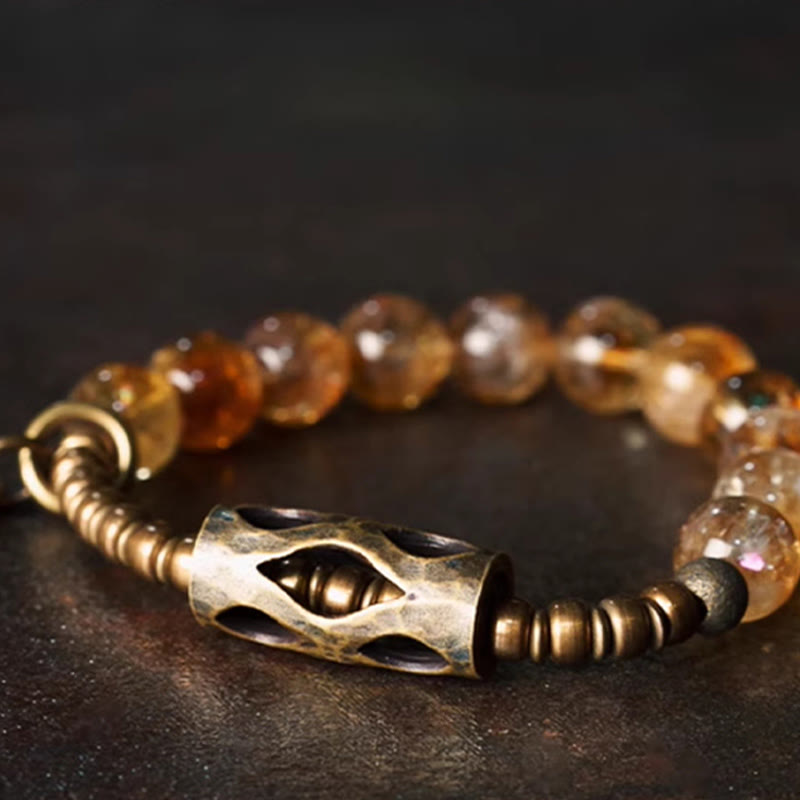 BWOOOH Daily Retro 10mm Citrine Beads Protection Bracelet