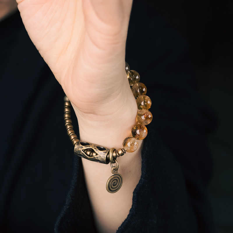 BWOOOH Daily Retro 10mm Citrine Beads Protection Bracelet