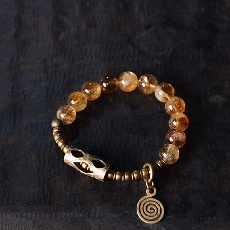 BWOOOH Daily Retro 10mm Citrine Beads Protection Bracelet
