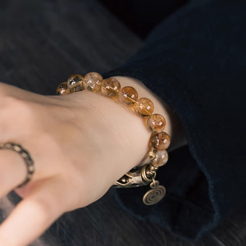 BWOOOH Daily Retro 10mm Citrine Beads Protection Bracelet
