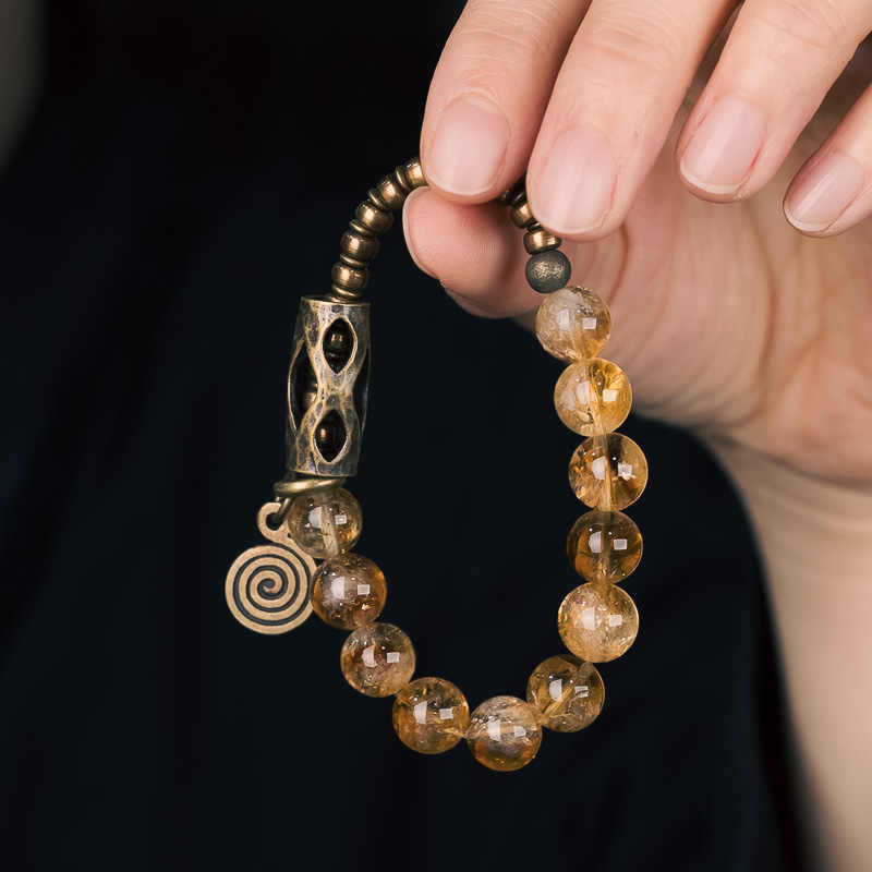 BWOOOH Daily Retro 10mm Citrine Beads Protection Bracelet
