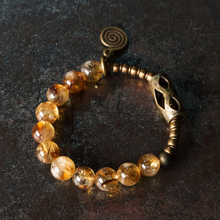 BWOOOH Daily Retro 10mm Citrine Beads Protection Bracelet