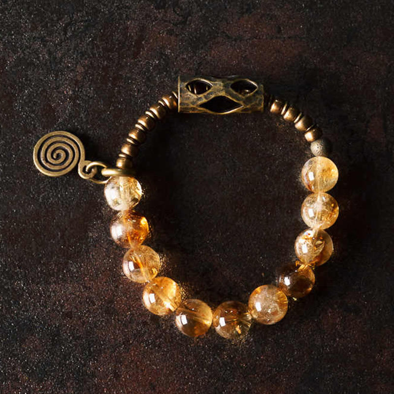 BWOOOH Daily Retro 10mm Citrine Beads Protection Bracelet