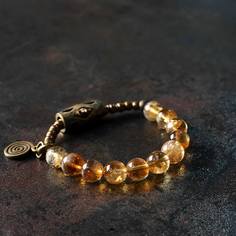 BWOOOH Daily Retro 10mm Citrine Beads Protection Bracelet
