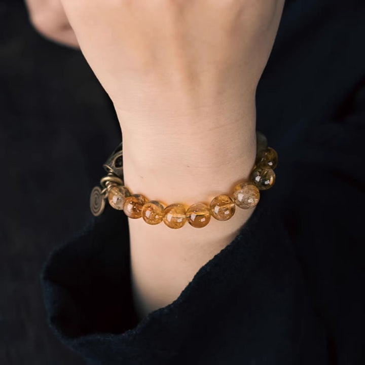 BWOOOH Daily Retro 10mm Citrine Beads Protection Bracelet