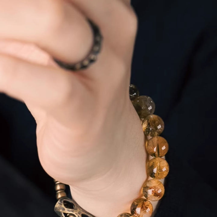 BWOOOH Daily Retro 10mm Citrine Beads Protection Bracelet