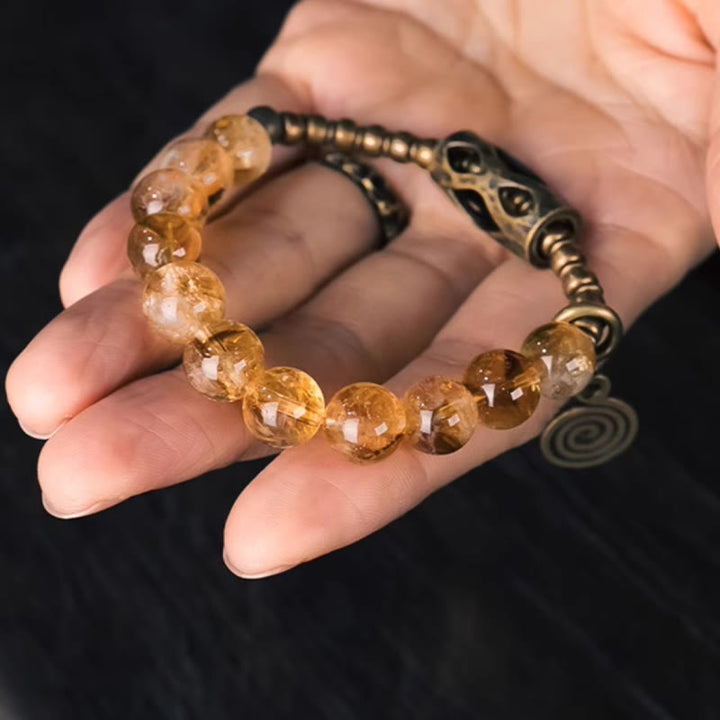 BWOOOH Daily Retro 10mm Citrine Beads Protection Bracelet