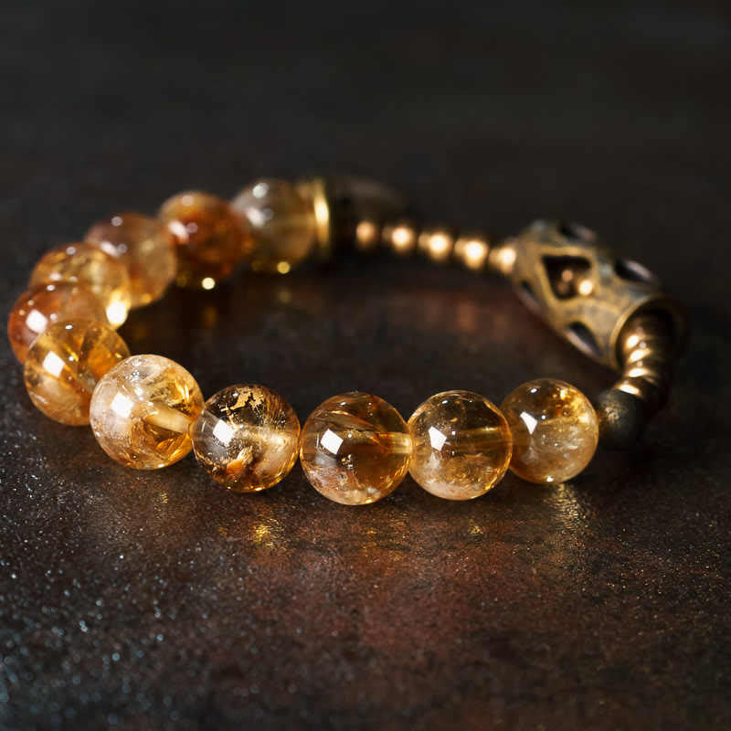 BWOOOH Daily Retro 10mm Citrine Beads Protection Bracelet — Citrine crystal healing bracelet for spiritual healing and min...