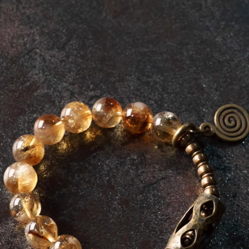 BWOOOH Daily Retro 10mm Citrine Beads Protection Bracelet