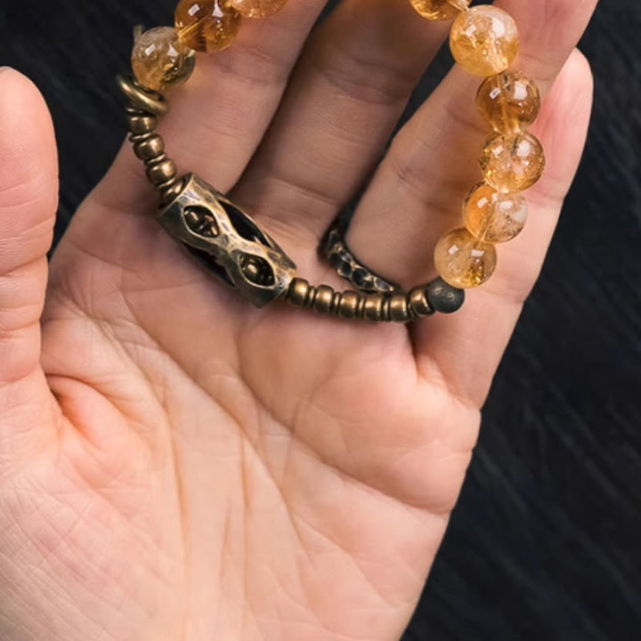 BWOOOH Daily Retro 10mm Citrine Beads Protection Bracelet