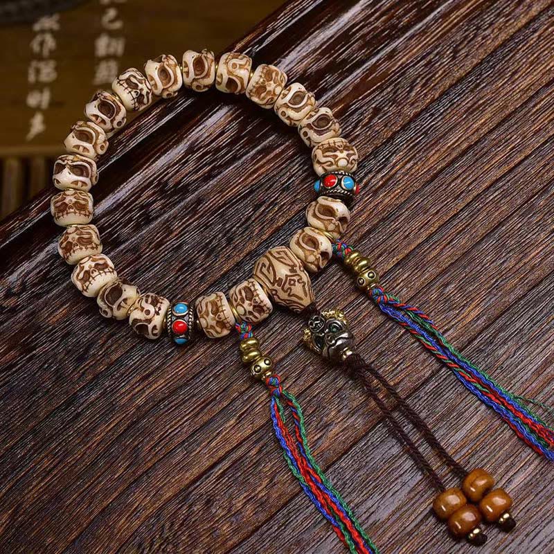 BWOOOH Tibetan Camel Bone Garuda Carved Protection Tassel Bracelet