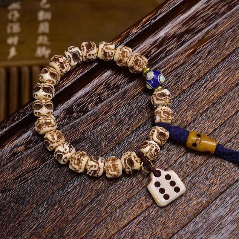 BWOOOH Tibetan Camel Bone Garuda Carved Protection Tassel Bracelet