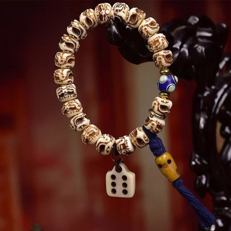 BWOOOH Tibetan Camel Bone Garuda Carved Protection Tassel Bracelet