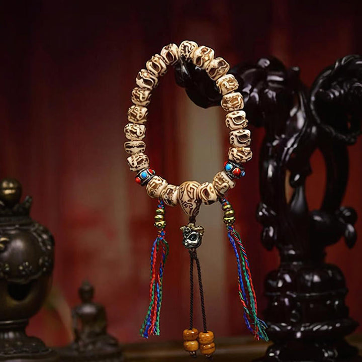 BWOOOH Tibetan Camel Bone Garuda Carved Protection Tassel Bracelet