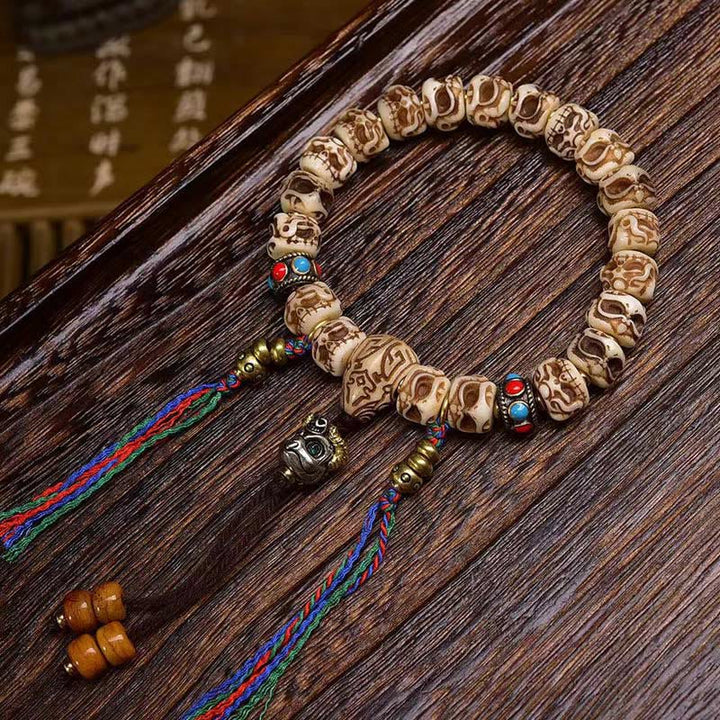 BWOOOH Tibetan Camel Bone Garuda Carved Protection Tassel Bracelet — natural stone Tibetan bracelet for spiritual healing ...